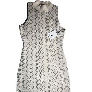 Whiteroom + Cactus sweater dress women size M cream black wavy geometric knit